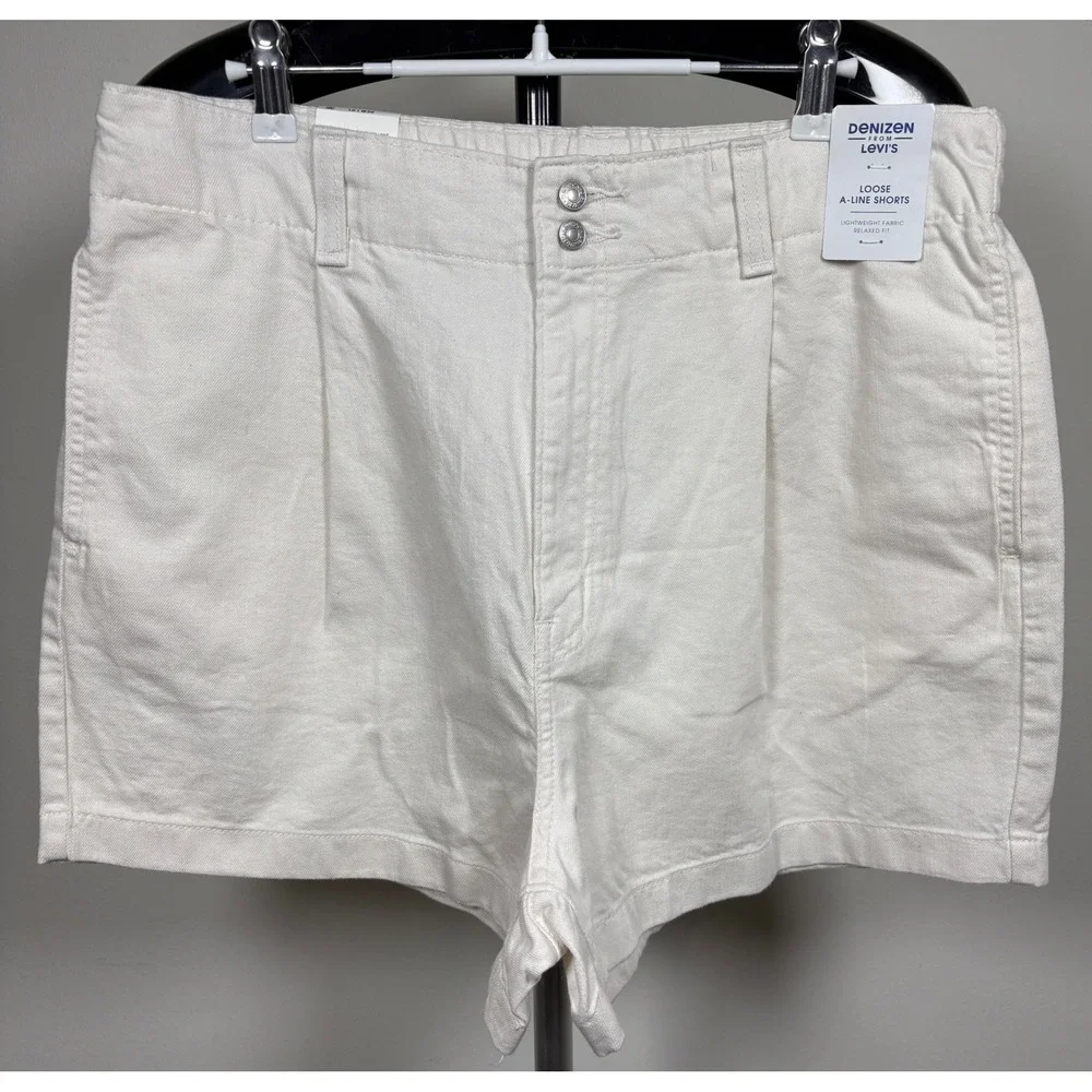 Denizen from Levis Womens Loose A-Line Shorts White High Rise Cotton 10 W30 NWT